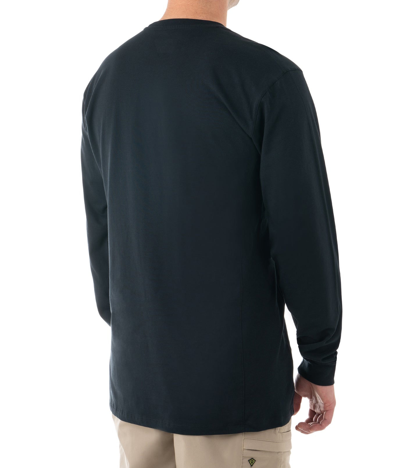 Side of Men's Tactix Series Cotton Long Sleeve T-Shirt with Chest Pocket in Midnight Navy