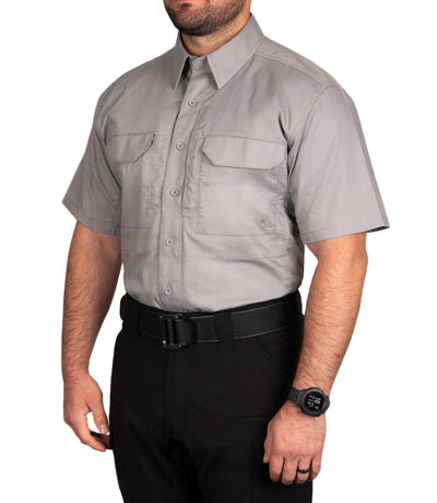 Front 1/4 Angle of Men's V2 Tactical Short Sleeve Shirt in Nickel Grey