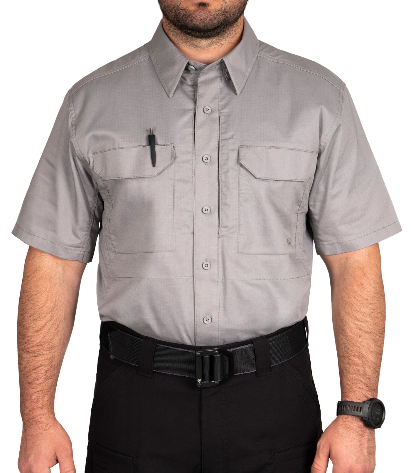 Pen Pocket on Men's V2 Tactical Short Sleeve Shirt in Nickel Grey