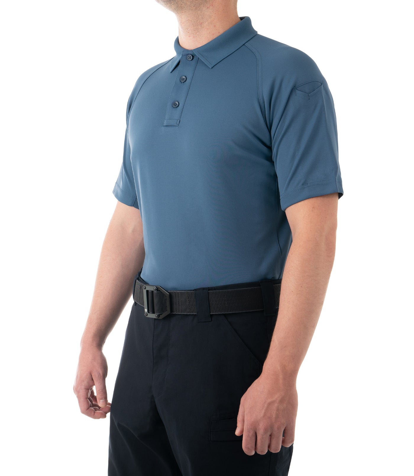 Side of Men's Performance Short Sleeve Polo in French Blue