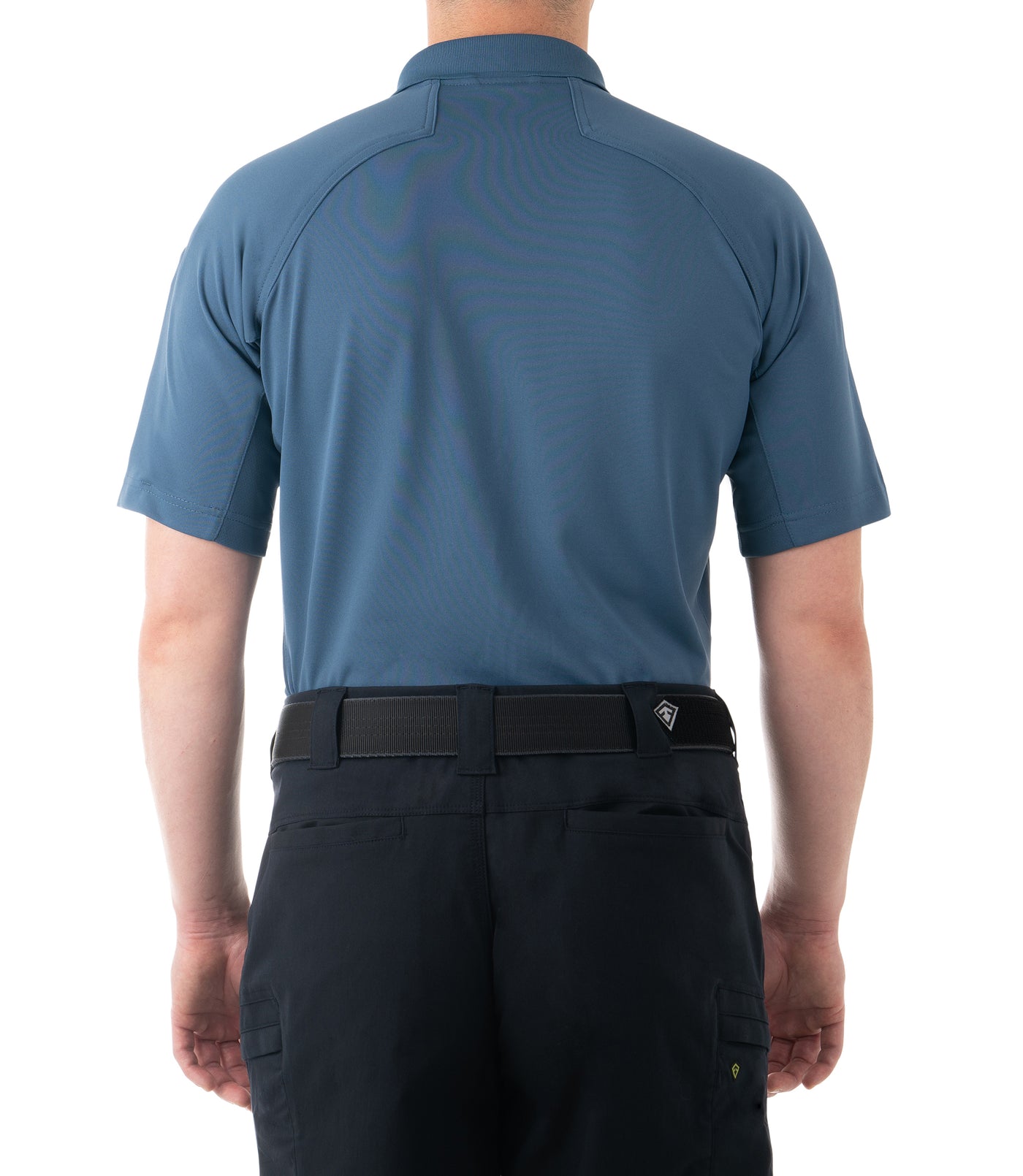 Back of Men's Performance Short Sleeve Polo in French Blue