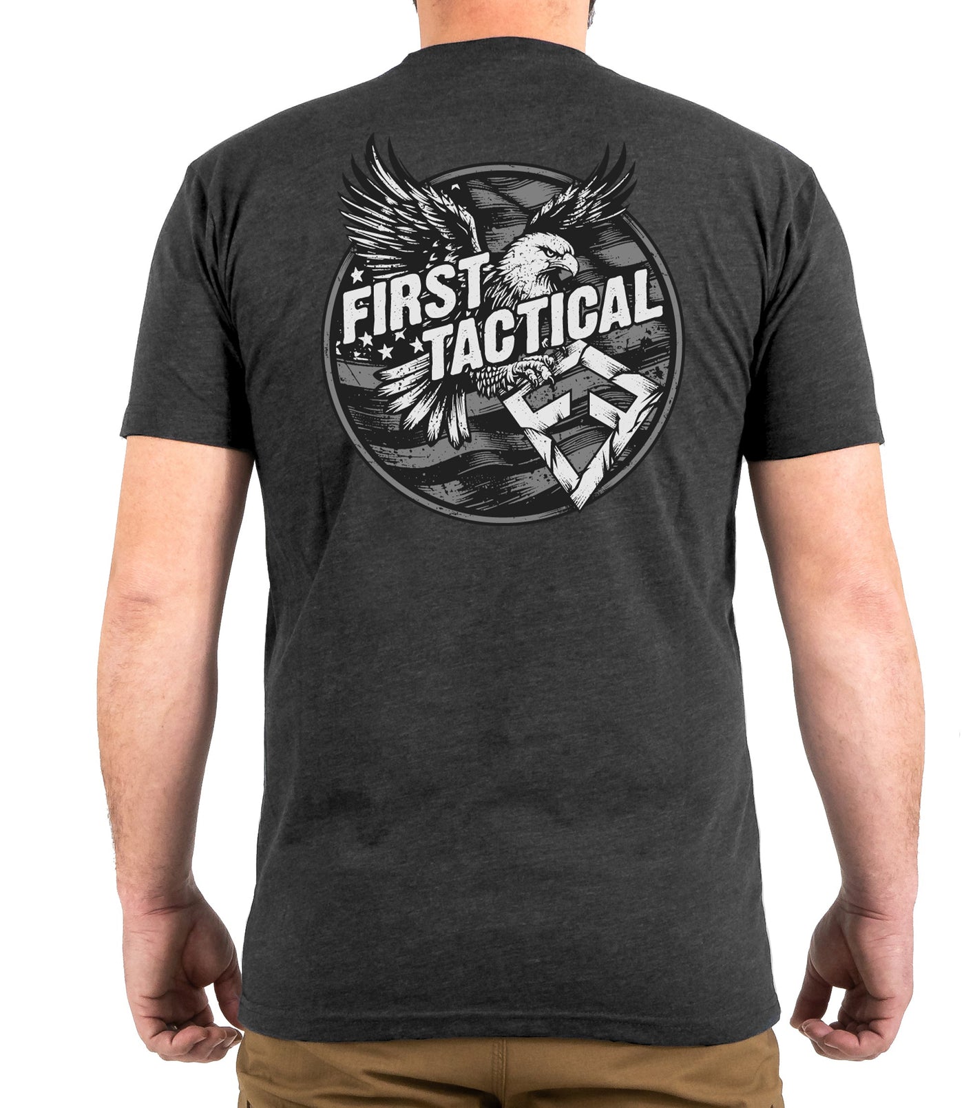 Back of Circle Eagle T-Shirt in Charcoal Heather