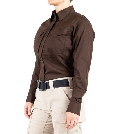 Side of Women's V2 Tactical Long Sleeve Shirt in Kodiak Brown