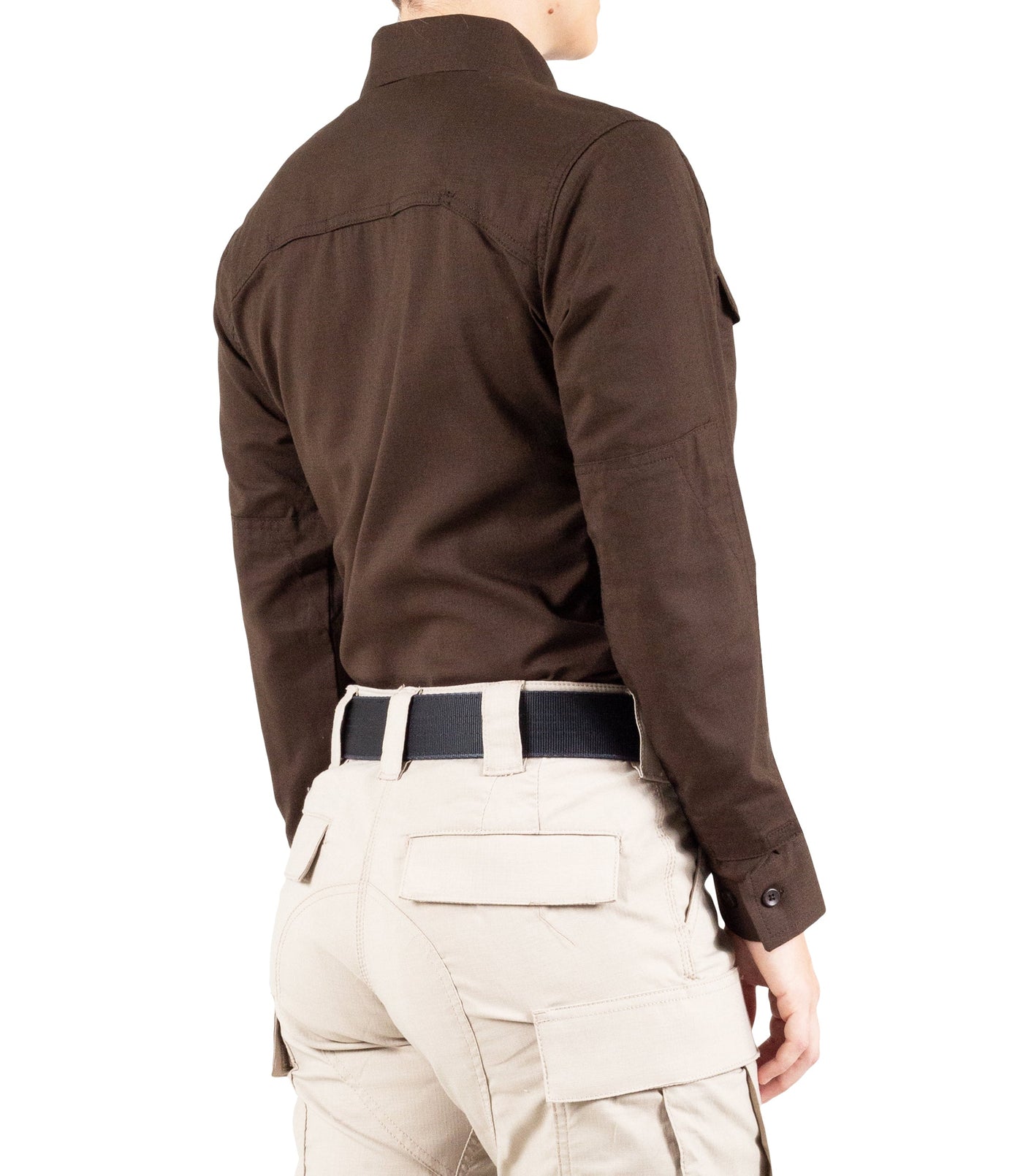 Side of Women's V2 Tactical Long Sleeve Shirt in Kodiak Brown