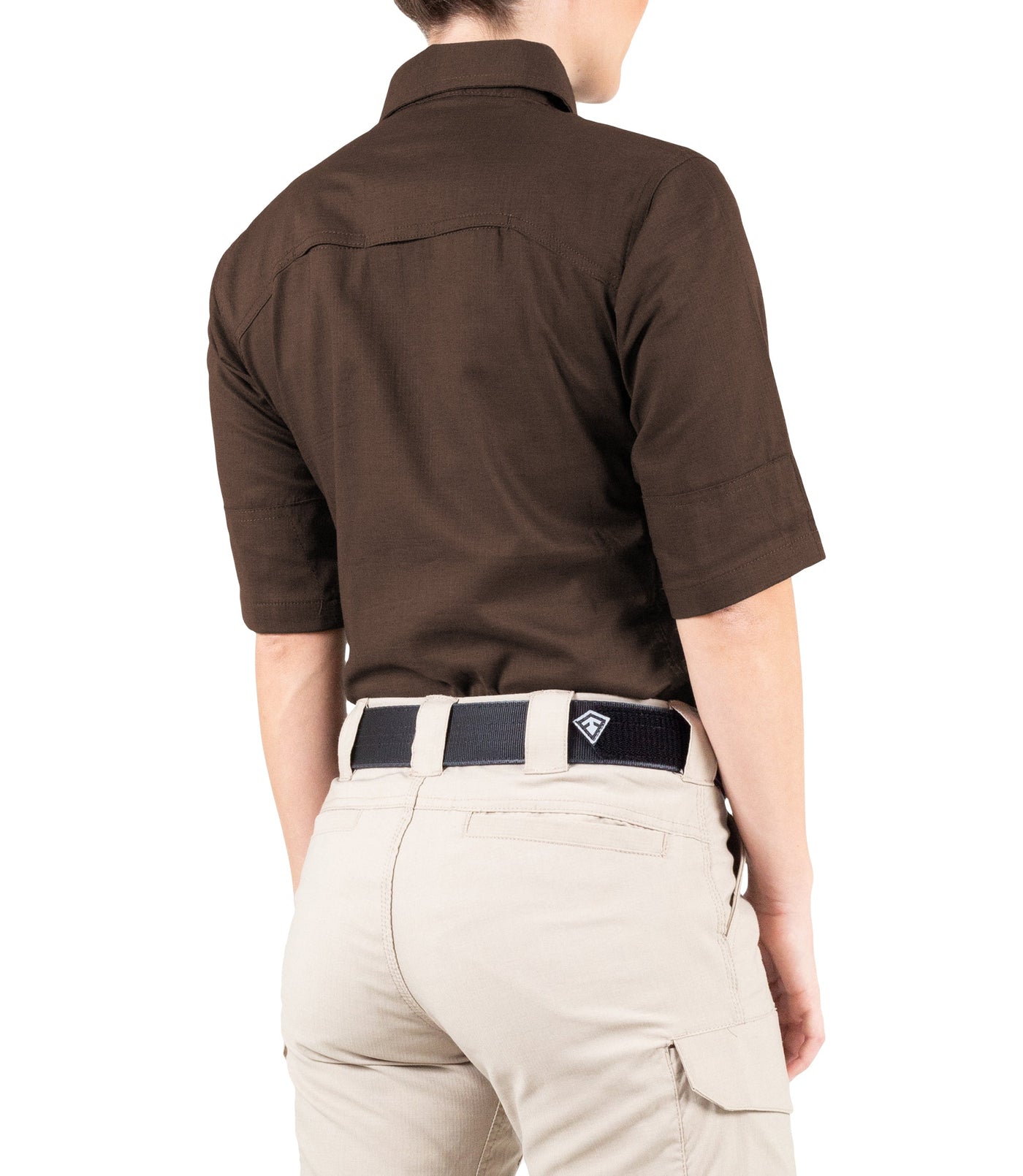 Side of Women's V2 Tactical Short Sleeve Shirt in Kodiak Brown