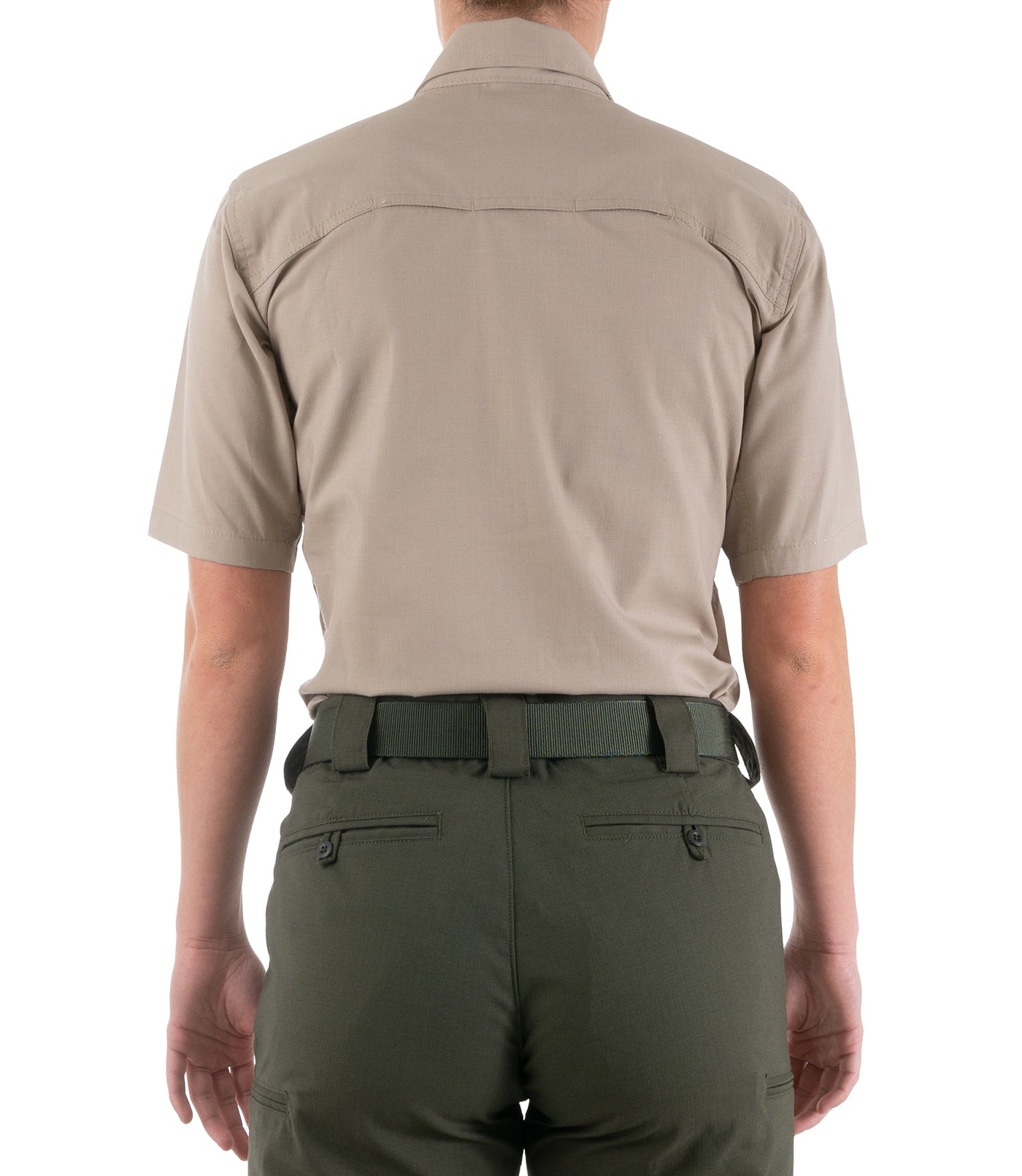 Back of Women's V2 BDU Short Sleeve Shirt in Khaki