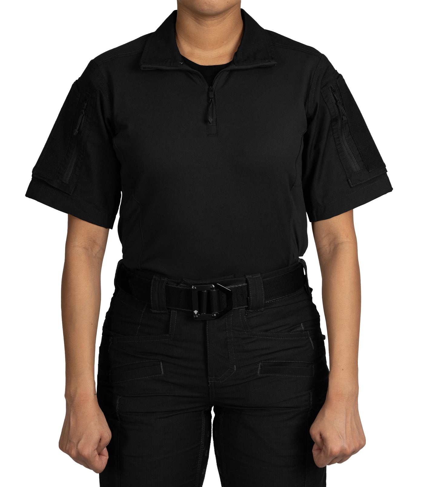 Front of Women's Defender Short Sleeve Shirt in Black