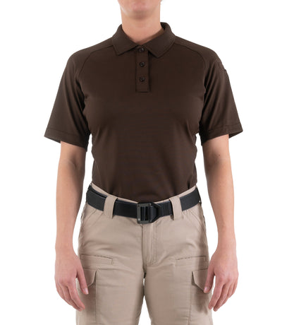 Front of Women's Performance Short Sleeve Polo in Kodiak Brown