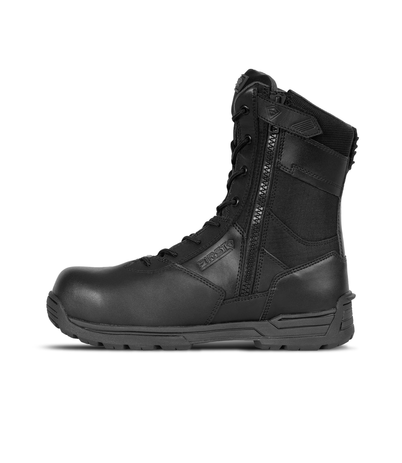 Zipper View of Men's Safety Toe Side-Zip Duty Boot in Black