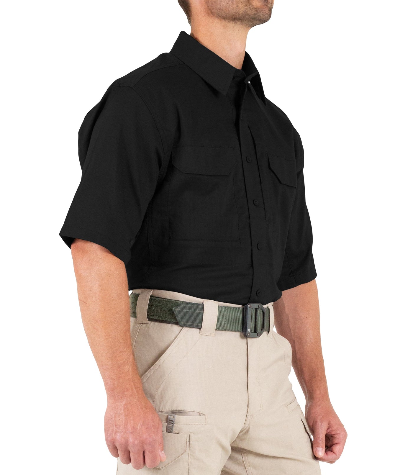 Side of Men's V2 Tactical Short Sleeve Shirt in Black