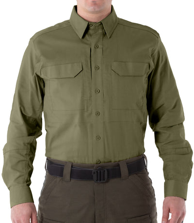 Front of Men's V2 Tactical Long Sleeve Shirt in Basic Green