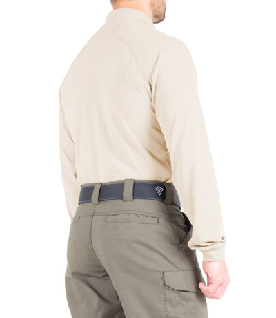 Side of Men's Performance Long Sleeve Polo in Silver Tan