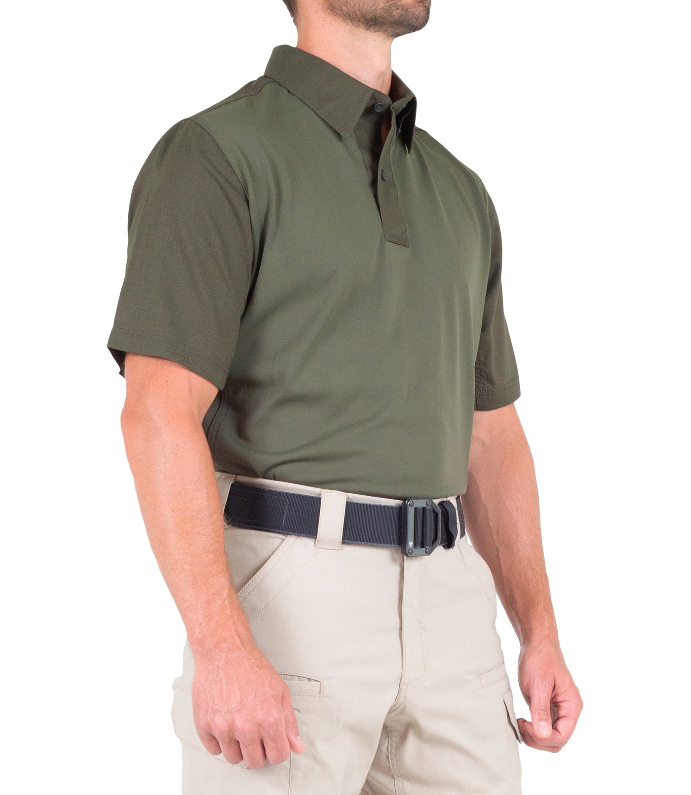 Side of Men's V2 Pro Performance Short Sleeve Shirt in OD Green