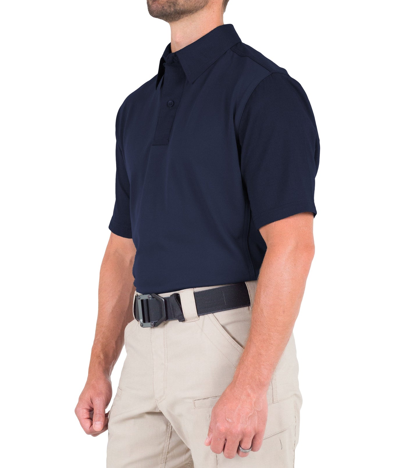 Side of Men's V2 Pro Performance Short Sleeve Shirt in Midnight Navy