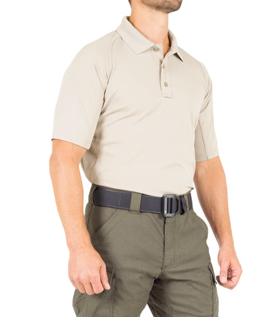 Side of Men's Performance Short Sleeve Polo in Silver Tan