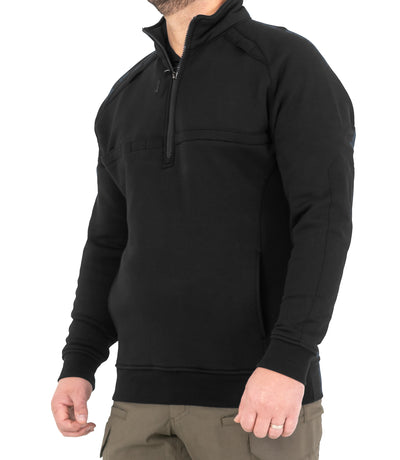 Side of Men’s Cotton Job Shirt Quarter Zip in Black