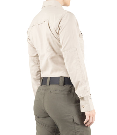 Side of Women's V2 Tactical Long Sleeve Shirt in Khaki