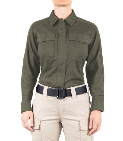 Front of Women's V2 BDU Long Sleeve Shirt in OD Green