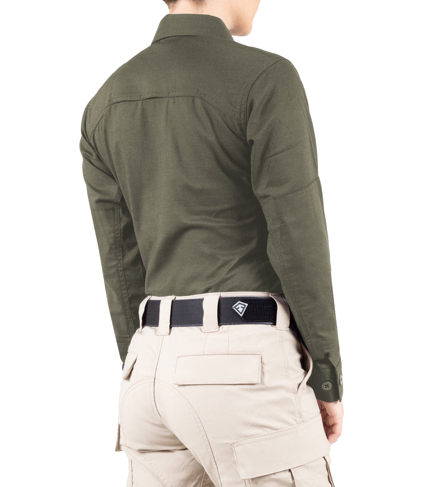 Side of Women's V2 BDU Long Sleeve Shirt in OD Green