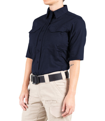 Side of Women's V2 Tactical Short Sleeve Shirt in Midnight Navy