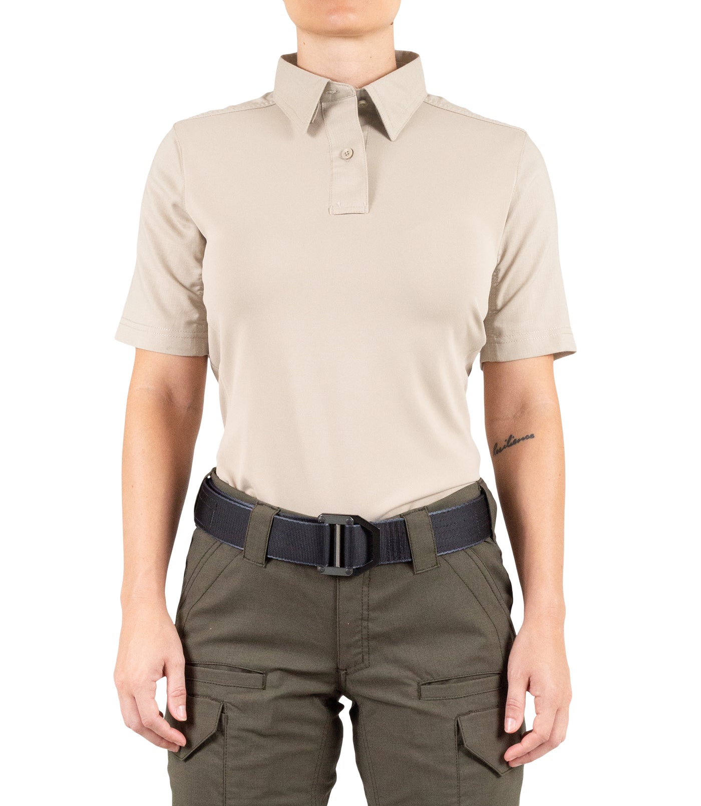 Front of Women's V2 Pro Performance Short Sleeve Shirt in Khaki