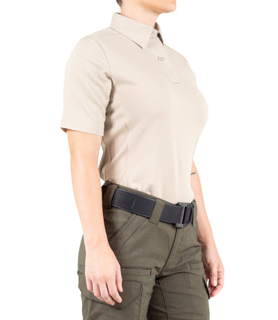 Side of Women's V2 Pro Performance Short Sleeve Shirt in Khaki