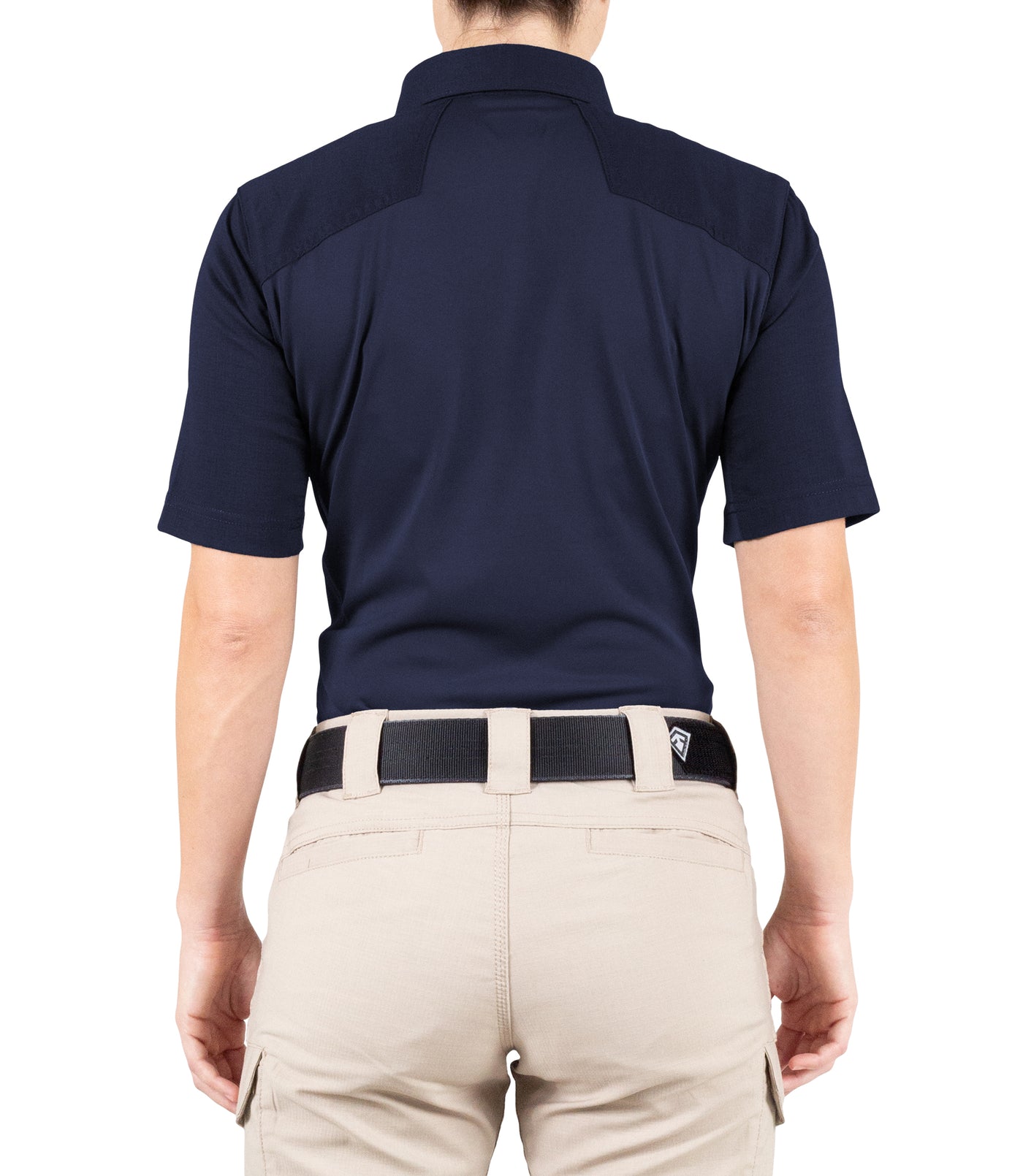 Back of Women's V2 Pro Performance Short Sleeve Shirt in Midnight Navy