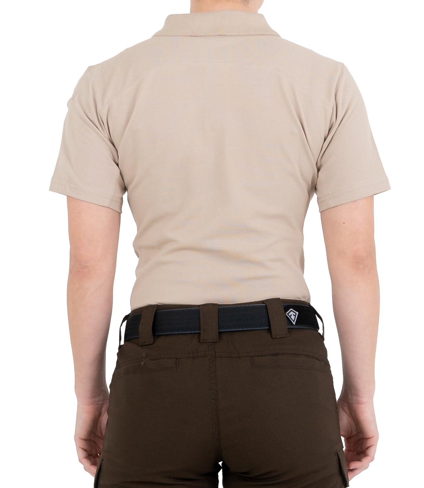 Back of Women's Cotton Short Sleeve Polo in Khaki