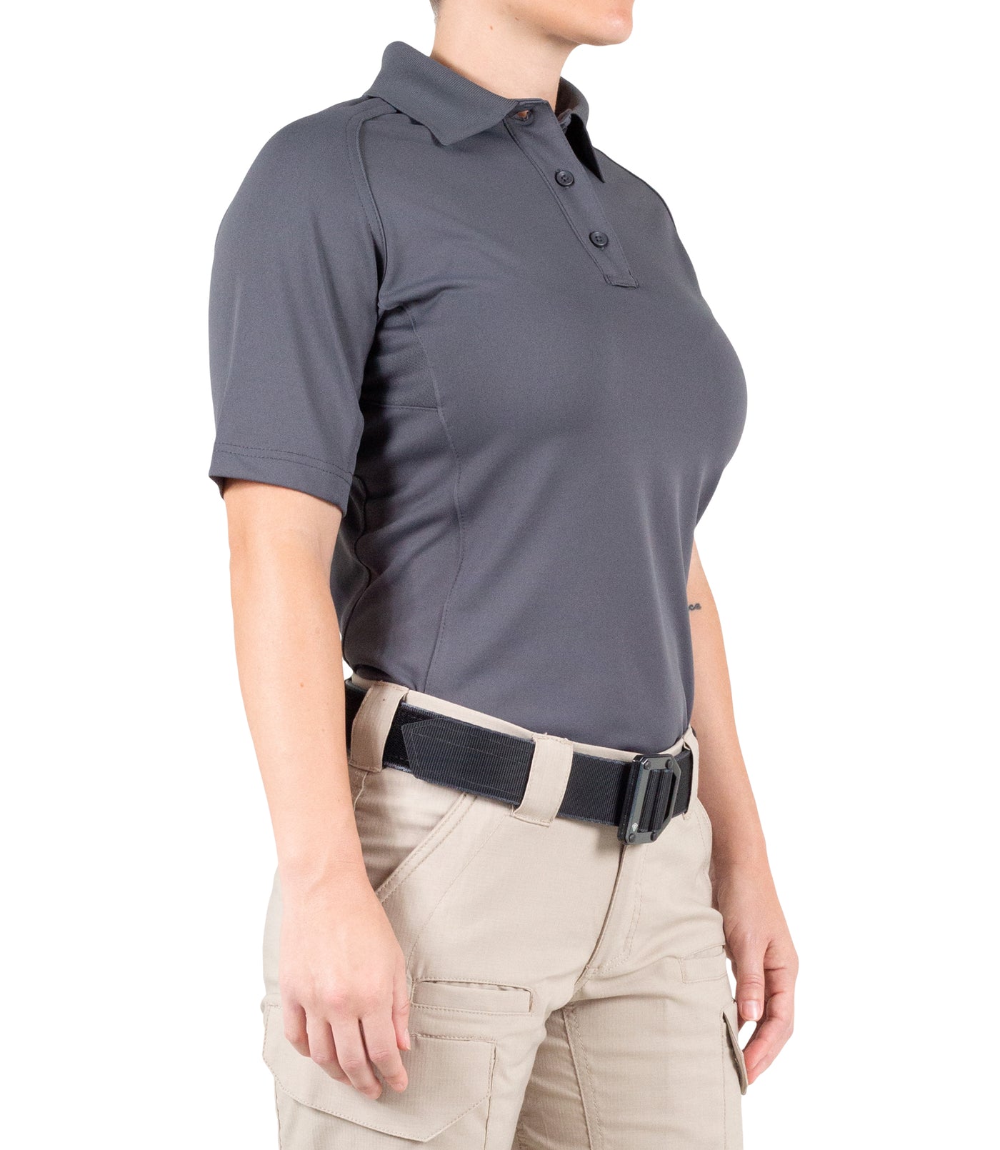 Side of Women's Performance Short Sleeve Polo in Wolf Grey