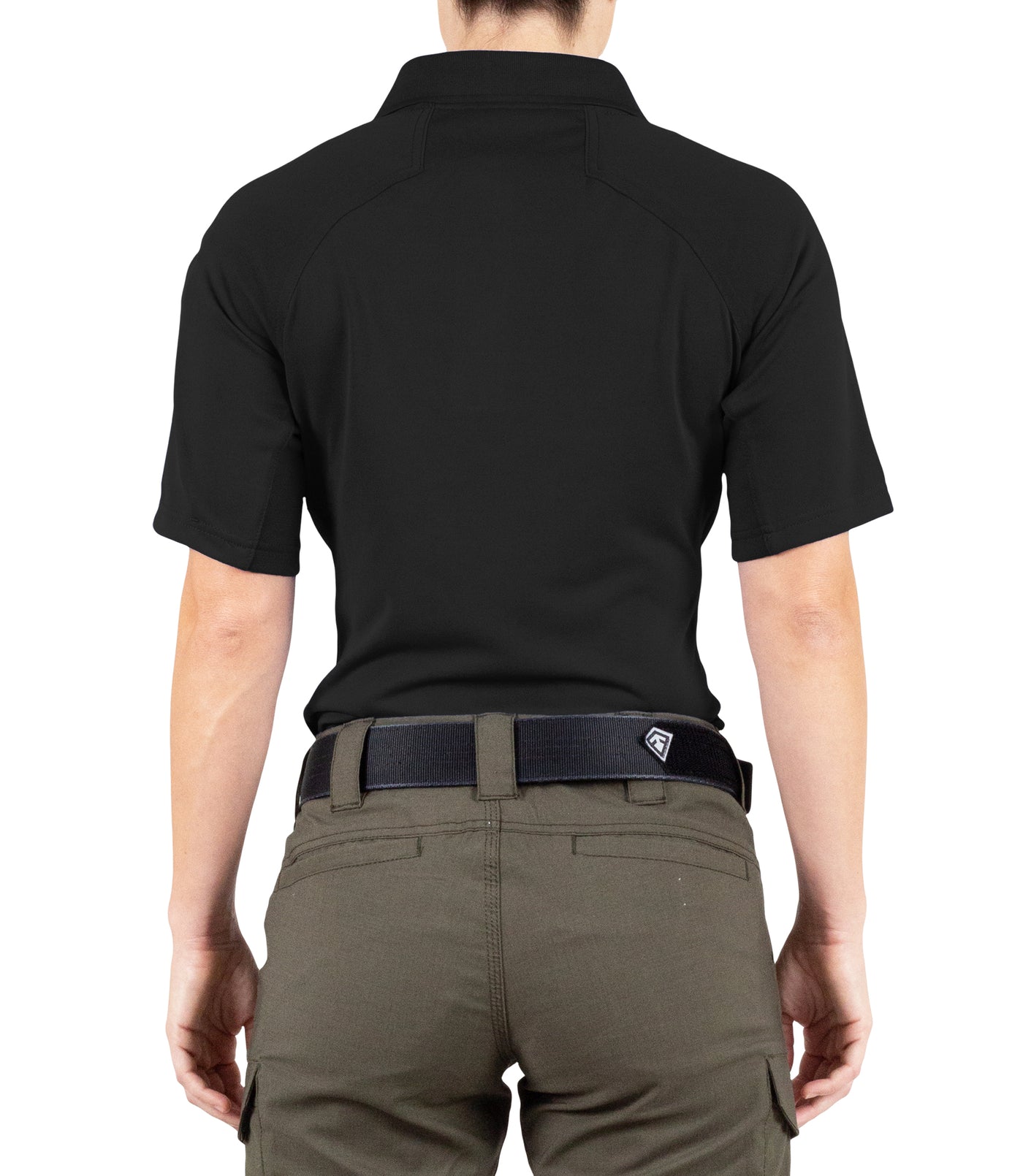 Back of Women's Performance Short Sleeve Polo in Black