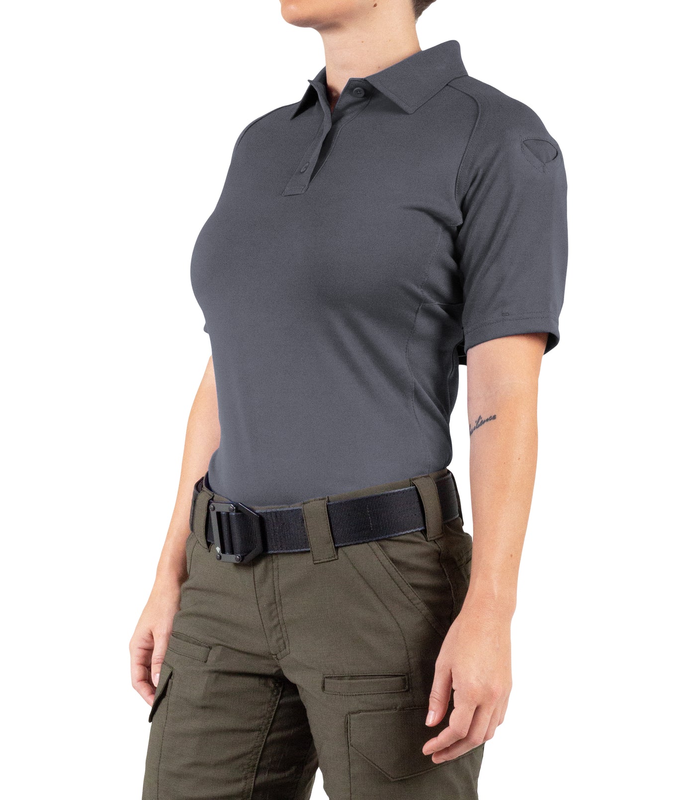 Side of Women's Performance Short Sleeve Polo in Asphalt