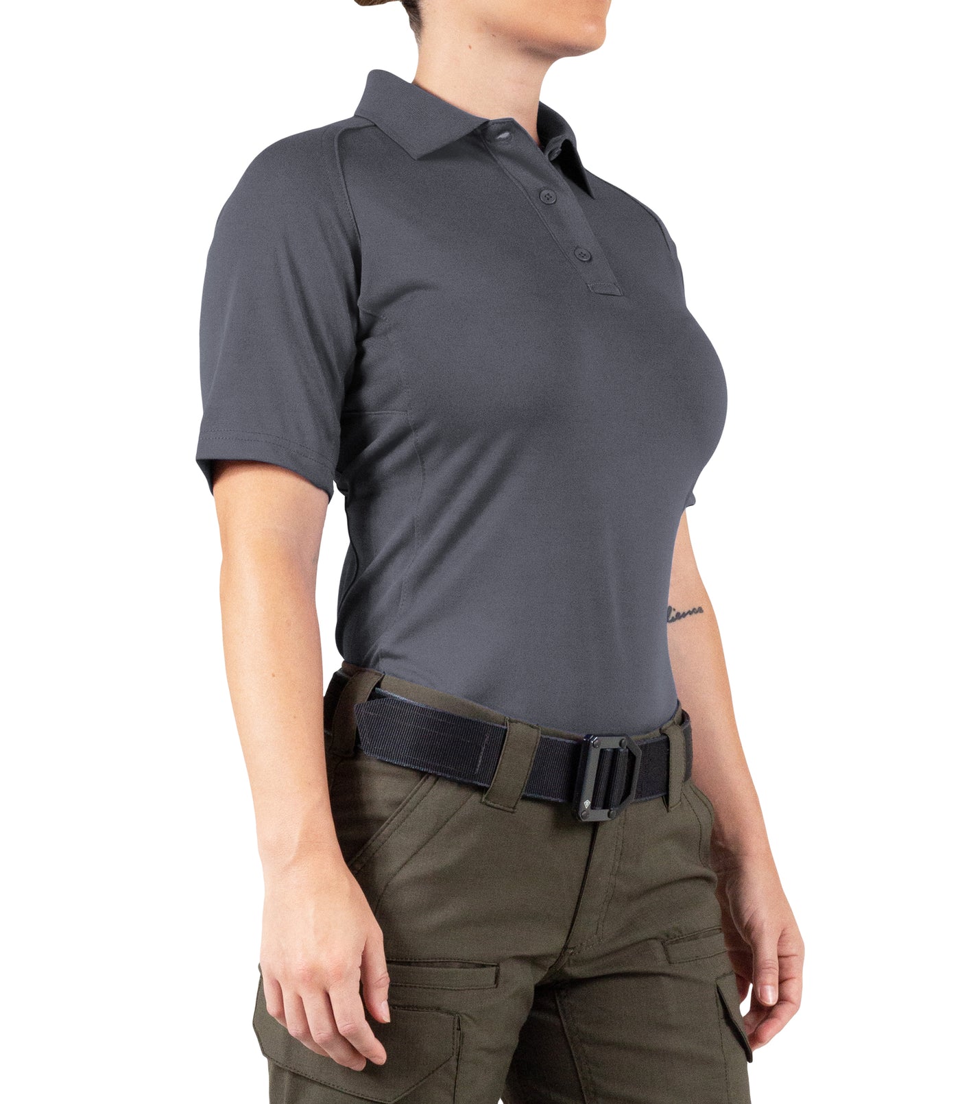 Side of Women's Performance Short Sleeve Polo in Asphalt