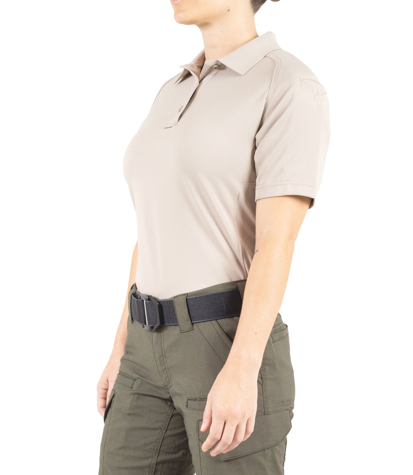 Side of Women's Performance Short Sleeve Polo in Khaki