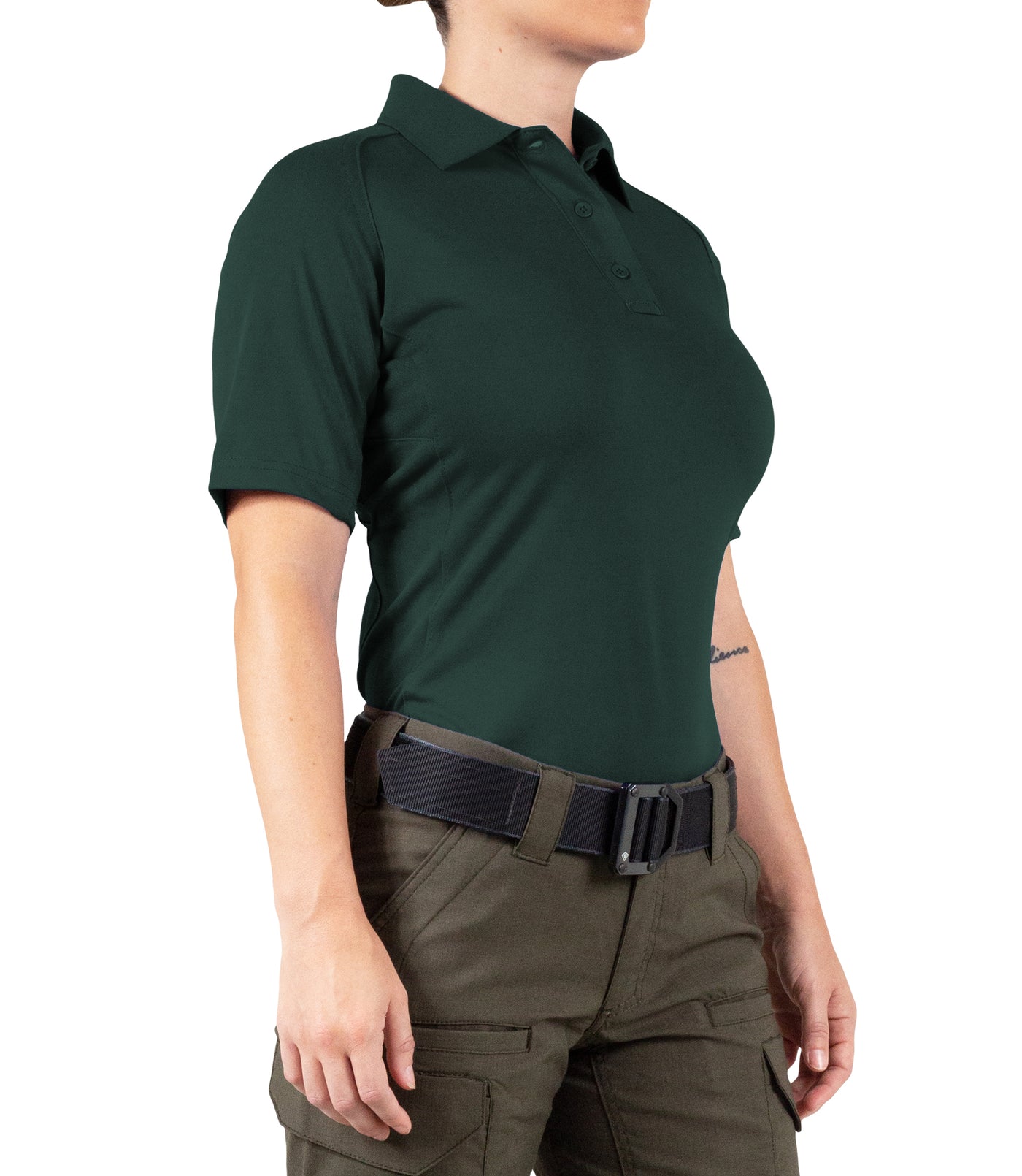 Side of Women's Performance Short Sleeve Polo in Spruce Green