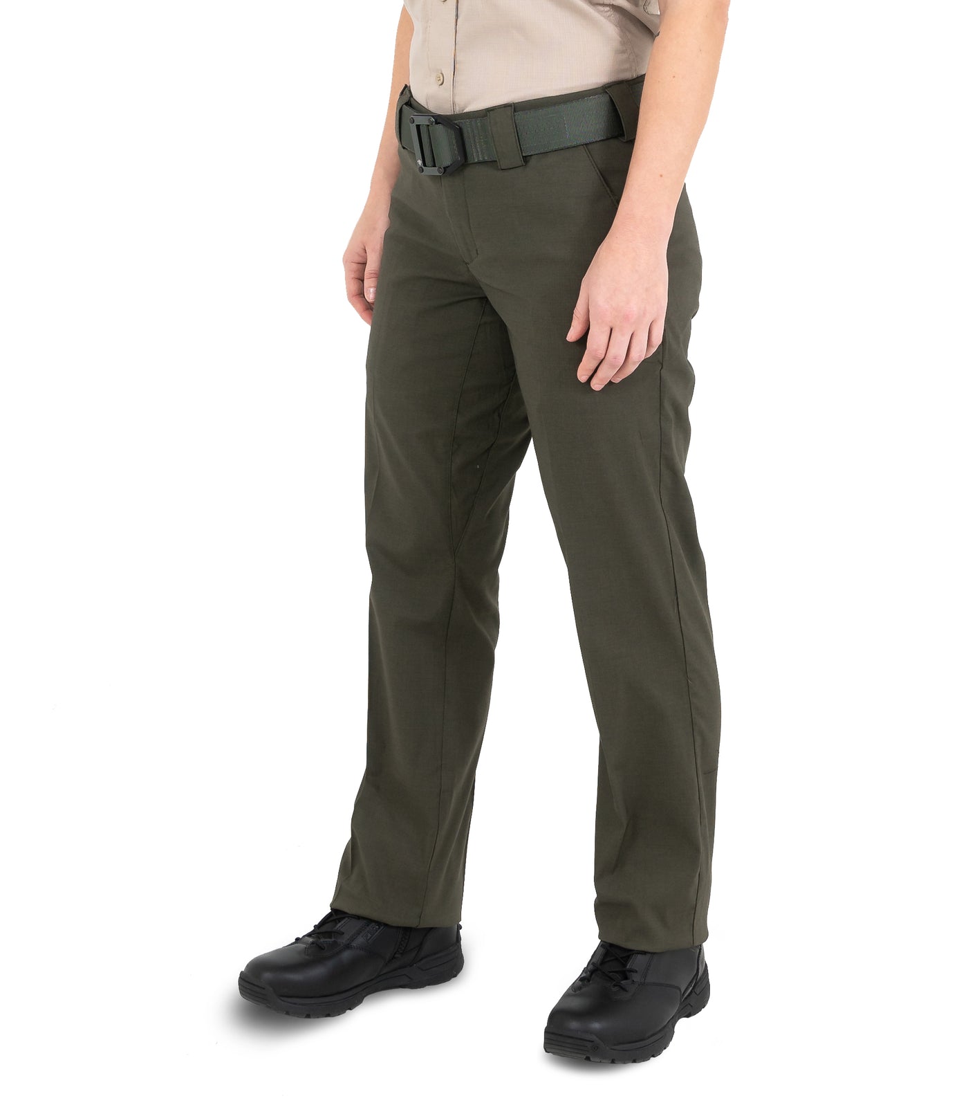 Side of Women's V2 Pro Duty 6 Pocket Pant in OD Green