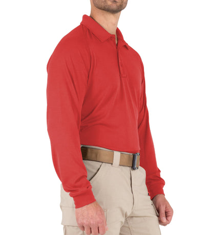 Side of Men's Performance Long Sleeve Polo in Red