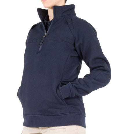 Side of Women’s Cotton Job Shirt Quarter Zip in Midnight Navy