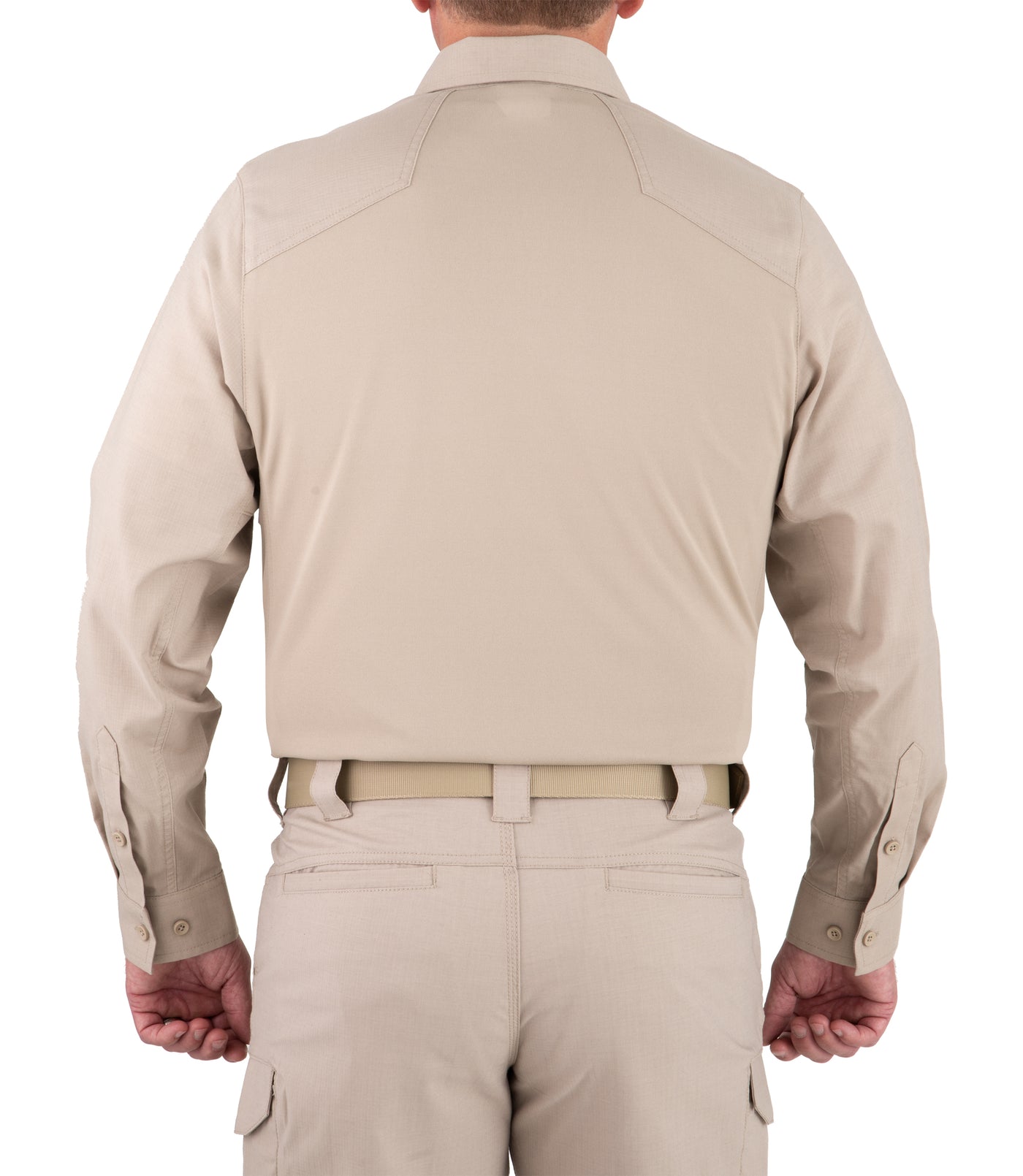 Back of Men's V2 Pro Performance Shirt in Khaki