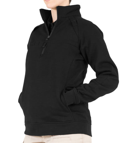 Side of Women’s Cotton Job Shirt Quarter Zip in Black