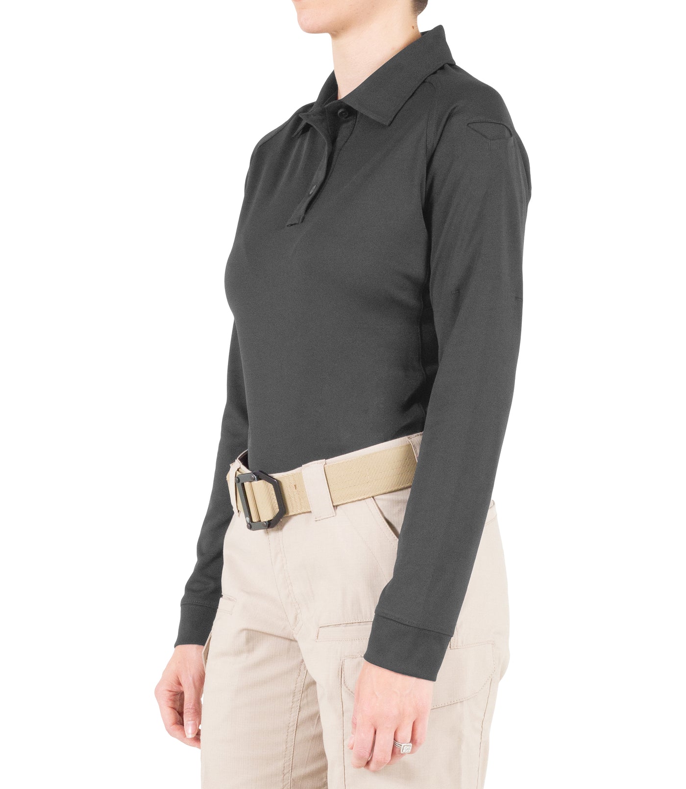 Side of Women's Performance Long Sleeve Polo in Asphalt