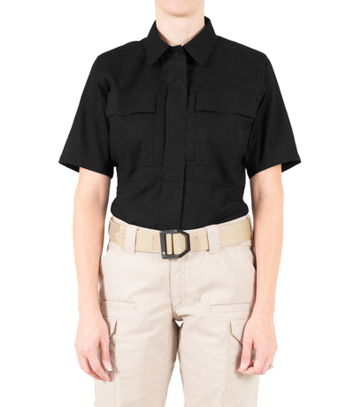 Front of Women's V2 BDU Short Sleeve Shirt in Black