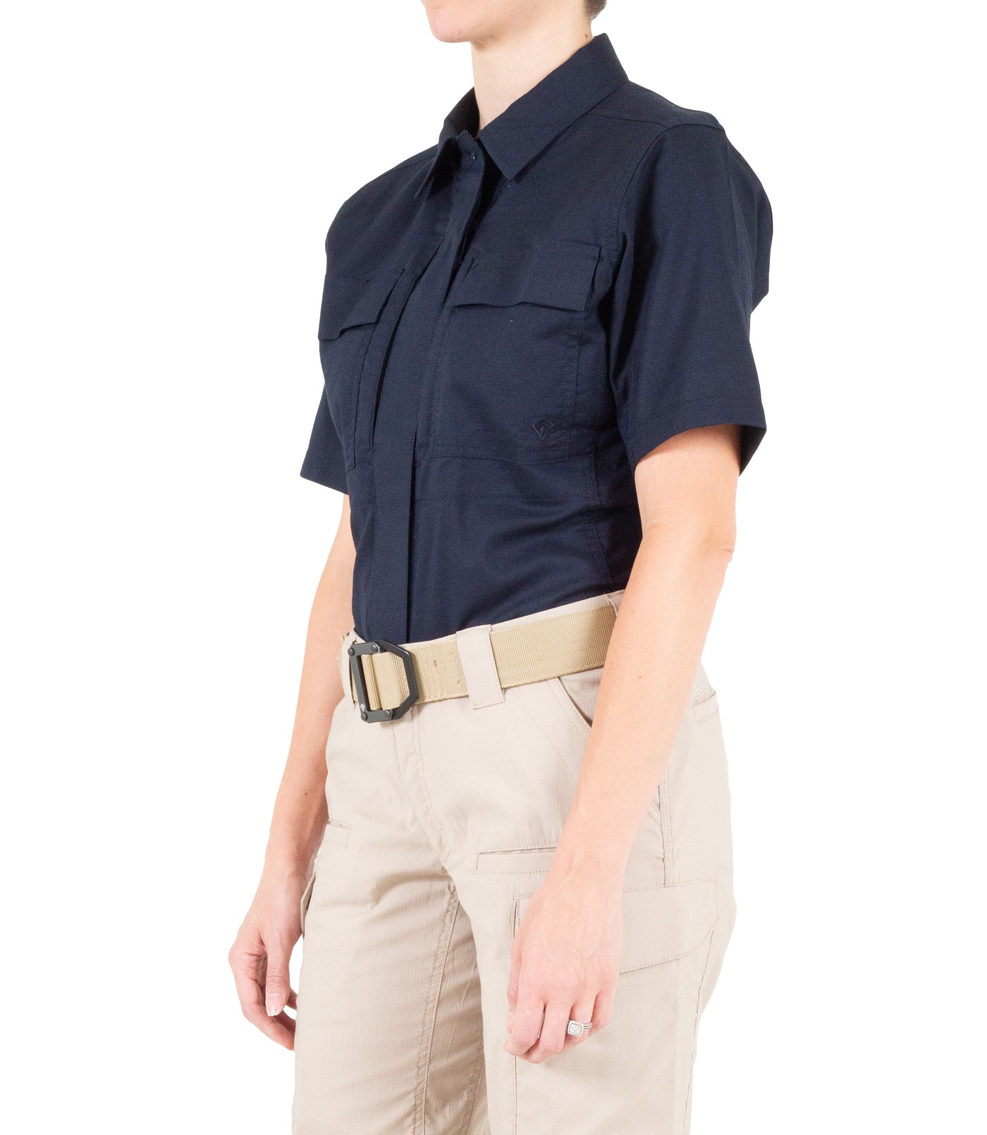 Side of Women's V2 BDU Short Sleeve Shirt in Midnight Navy