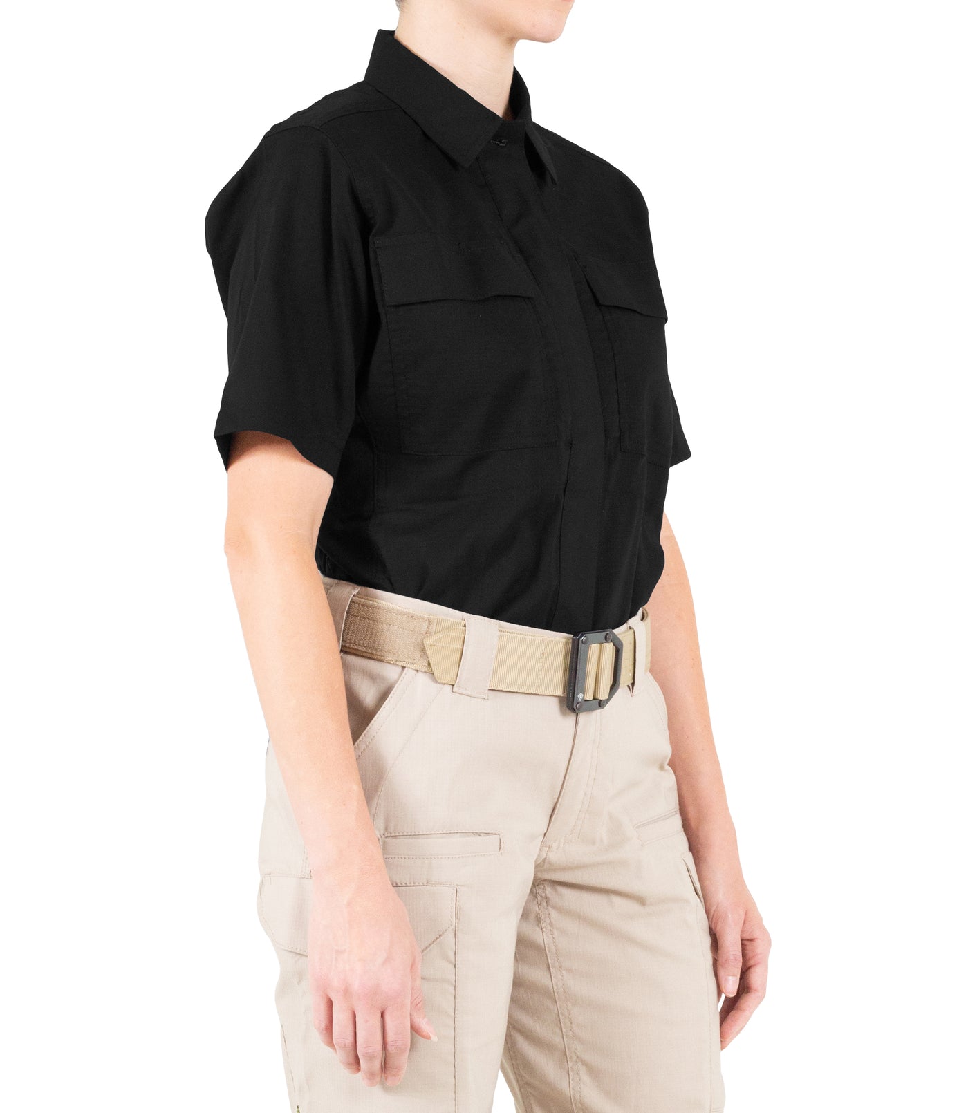 Side of Women's V2 BDU Short Sleeve Shirt in Khaki